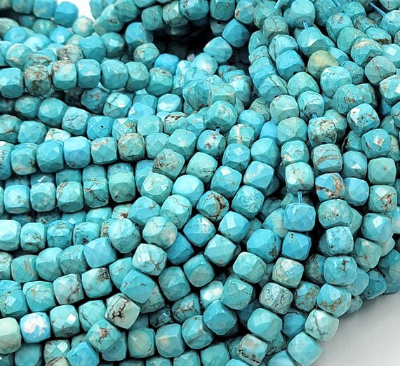 Buy Cube Cut Turquoise Beads With Brown Matrix, High Quality