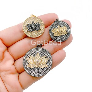 LOTUS Flower Charm 18K Gold Filled Clear or Black Micro Pave