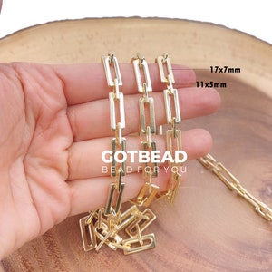 Rectangular Flat Paper Clip Chain by Yard, Gold Filled Elongated Chain by Foot, Wholesale Bulk Roll Chain for Jewelry Making, CH279