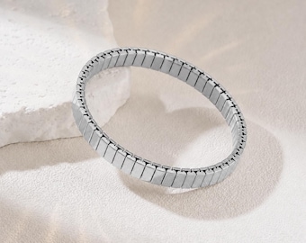 Stainless Steel Stretch Bracelet, Expandable Link Bracelet, Silver Flexible Bracelet, 7mm Wide Jewelry Making Supply, DIY Bracelet, SBR015