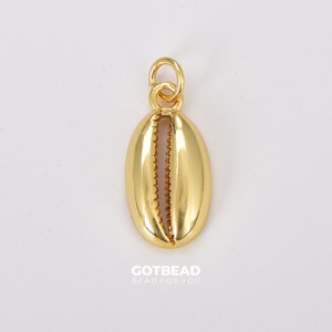 24K Gold Filled  Cowrie Shell Charms, Cowry Jewelry DIY Handmade Bracelet Charm Pendant Layering Necklace for Jewelry Making 19x19mm, CP521