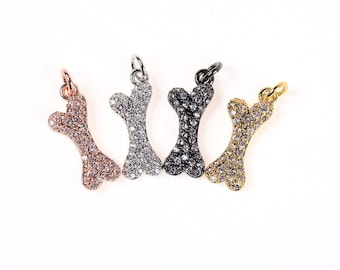 24K Gold Filled  Dog Bone Pendant Bracelet CZ Micro Pave Mini Dog Lover Charm DIY Jewelry Making CP161