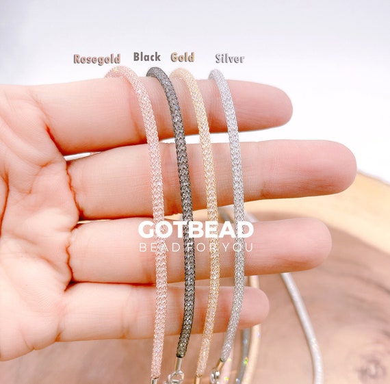 Hollow Mesh Necklace Sterling Silver Adjustable Length with Slider Bead Hollow Mesh Necklace Sterling Silver Adjustable Length with Slider Bead