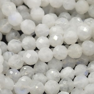 Natural Rainbow Moonstone 2mm 3mm 4mm 5mm 6mm Faceted Round Beads Micro Faceted Laser Cut Diamond Cut Gemstone 15.5&quot; Full Strand, PRP419