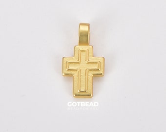 Delicato ciondolo a forma di croce in oro 18 carati, piccolo ciondolo a forma di croce, minuscolo ciondolo a forma di croce per collana, braccialetto, gioielli religiosi, CP1410