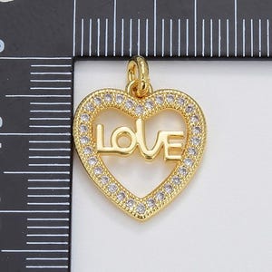 Gold Filled Heart Love Pendant CZ Heart Charm Valentines Gift Jewelry Making Supply Necklace Bracelet 18x16mm, CP1660