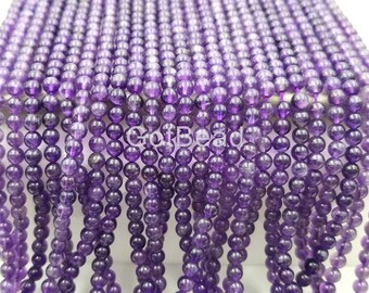 Natural Amethyst Beads, Grade A+ Genuine Natural Gemstone Round Loose Beads, 4MM, Purple Spheres Gemstone Beads 15.5" Strand OLD-GRN105