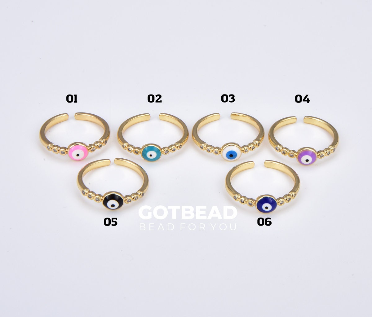 Turquoise Blue Evil Eye Ring, Gold Filled CZ Evil Eye Ring, Open