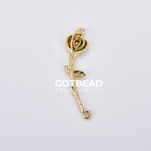 Gold Filled Rose Flower Connector Charm, Floral Link Pendant, Romantic Garden Jewelry Making Supply for Necklace Bracelet, 32x8mm, CN467