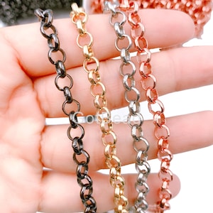 24K Gold Paperclip Chain by Foot Gold  Oval Link Chain Wholesale Bulk Roll Chain for Jewelry Making 6mm