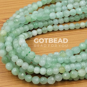Natural Burma Jadeite Jade Round Beads, High Quality Burmese 4mm 6mm 10mm Faceted Beads, Genuine Burma Jadeite Smooth Beads, 16&quot; PRP603