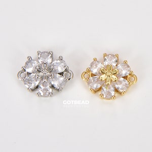 18K Gold Floral Connector Charm - Micro Pave CZ Flower Design Link - Perfect for Jewelry Making & Crafts (14x17mm) CN007