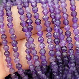 Grade AAA Finest Natural Amethyst Faceted Round Beads Micro Faceted Genuine Real Purple Amethyst Gemstone Beads 15.5&quot; Strand 4mm, PRP1006