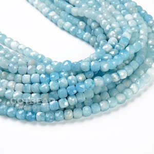 Natural Blue Aquamarine 6x6mmm Faceted Cube Beads Real Genuine Gemstone Birthstone 15.5&quot; Strand, PRP435