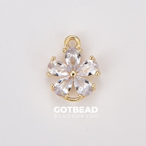 Dainty Flower CZ Charm Connector, Gold Filled Flower Pendant, Daisy Flower Pave CZ Charm for DIY Earring Bracelet Necklace, 13x11mm, CN465