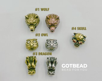 Antique Gold Animal Head Beads, Wolf Dragon Owl Skull Head Beads for Bracelet Making Supply, Paracord Beads, Men's Bracelet Findings, BD097