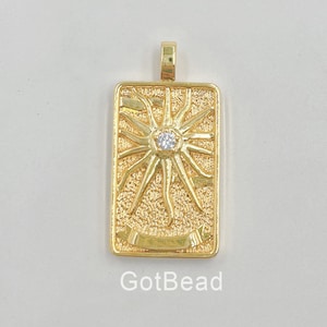 Ciondolo con carte dei tarocchi, riempito in oro, ciondolo con carte dei tarocchi, mazzo di tarocchi, ciondolo Sole, Stella, Luna con zirconi cubici, 30 x 15 mm, CP1434