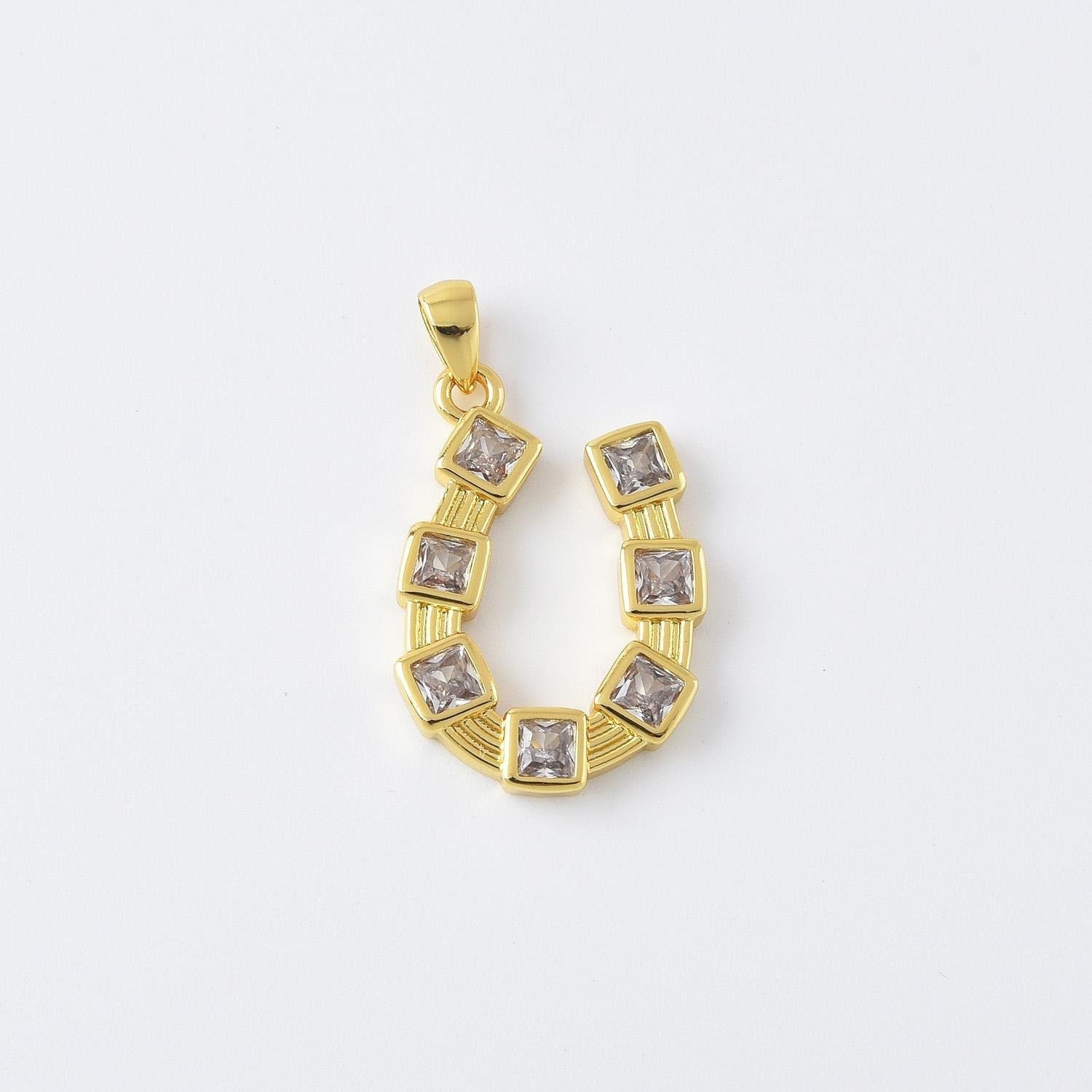 Gold Filled Dainty Horseshoe Pendant, CZ Cubic Pave Horse Shoe