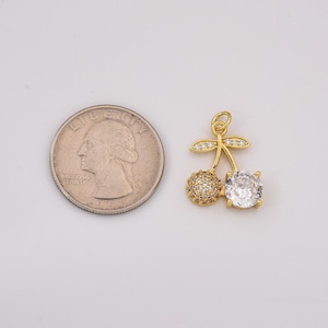 Gold Filled Cherry Charm, CZ Fruit Pendant for DIY Necklace Bracelet Jewelry Making, Sparkly Dainty Summer Jewelry Supply, CP2247