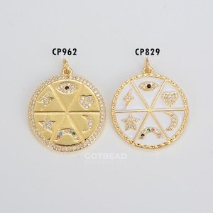 Ciondolo in oro 24K con micro pavé di zirconi cubici e galassia, gioielli galassia, gioielli celesti, ciondolo in oro 26 x 24 mm, CP-Batch-44