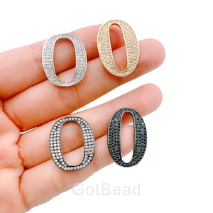 Gold Filled Letter O CZ Micro Pave Connector, Colored Alphabet Initial Charm for Bracelet or Necklace Jewelry Making, 25x17mm | CN119