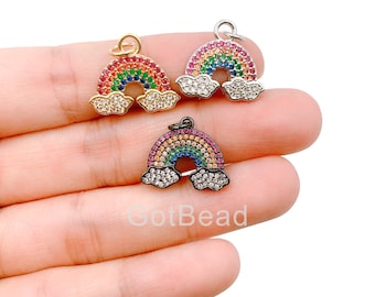 24K Gold Filled  Multi CZ Rainbow Charm, Rainbow Necklace, Charm Necklace, Rainbow Bridge, Bag charm, Rainbow Charm, 19x15mm, CP845