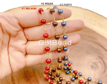 Shell Pearl Beaded Chain  , Wholesale Bulk Roll Beaded Chain in 18K Gold  for Necklace Bracelet Jewelry Making, CH203