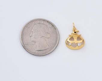 Gold Filled Pumpkin Charm, Jack O Lantern Halloween Pendant with CZ for DIY Necklace Bracelet Jewelry Making, Spooky Gift for Her, CP2295