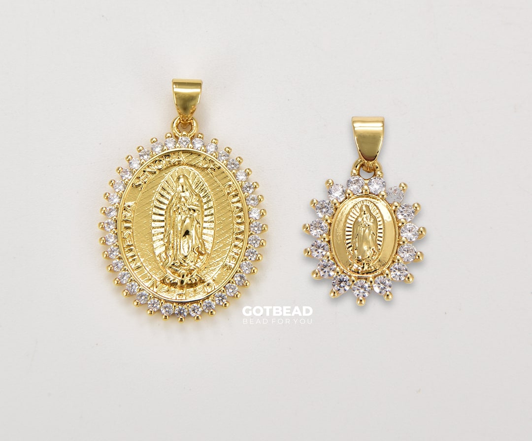 Dainty 14k Gold Filled Virgin Mary Pendant Necklace Micro Pave