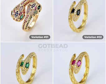 18K Gold Filled Snake Ring, Serpent Ring, Spiral Snake Ring, Gold Snake Ring, Adjustable Gold Ring, Cubic Zirconia Micro Pave Ring, RG006