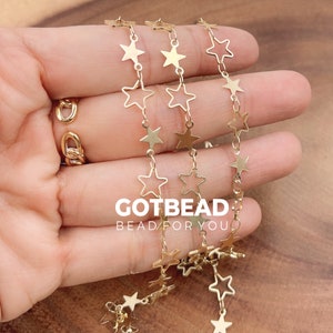 Star Chain by Yard, Gold Filled Hollow Star Charm Chain by Foot, Galaxy Charm Chain, Wholesale bulk Roll Chain, CH277