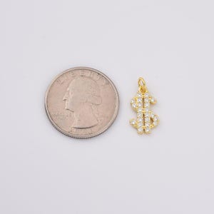 Gold Filled Dollar Sign Charm, CZ Pave Money Pendant, Bling Jewelry Supply for Necklaces Bracelets Earrings DIY Jewelry Making, CP2223