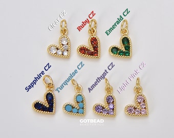 Gold Filled Tiny Heart Charm  Pendant, Cubic Micro Pave Charm for bracelet Earring Necklace Component, 10x10mm, CP1226