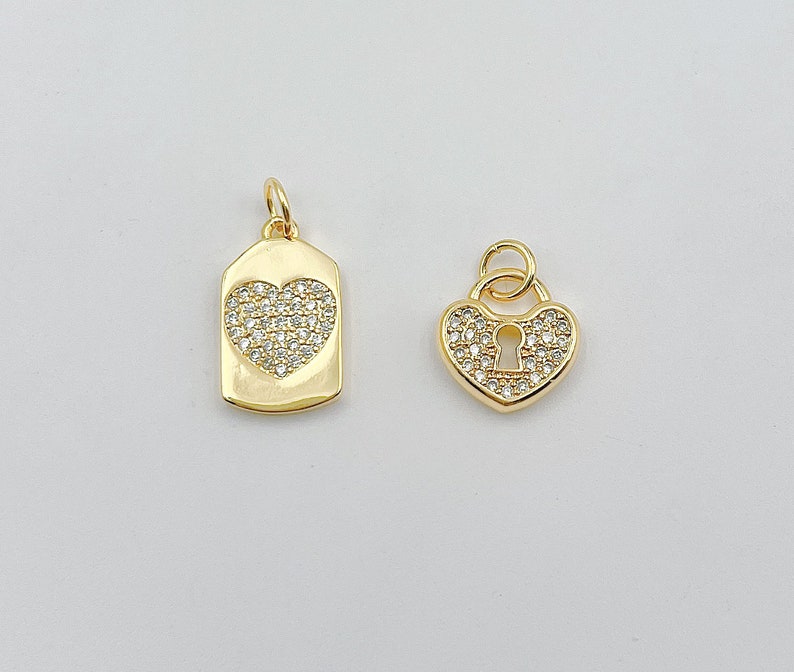 18K Gold Filled Dainty Heart Padlock Charm with Micro Pave Cubic Zirconia Heart Lock Charm for Necklace Bracelet Jewelry Making CP1348
