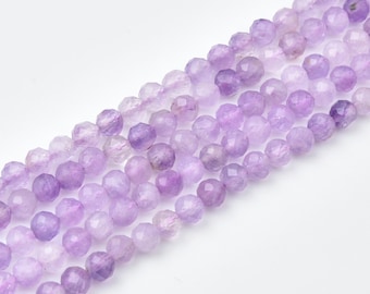 Light Amethyst Faceted 4mm Micro Round Beads Strand, AAA Natural Gemstone, Jewelry Making Supplies PRP1189