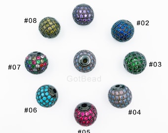 CZ Micro Pave Round Ball Bead, Cubic Zirconia Pave Beads, Shamballa Ball Beads, CZ Pave Ball, Black Finish, 6/8/10/12/14/16/18/20mm, RB001