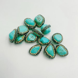 Turquoise Stone Beads, Hematite Pave Drilled Turquoise Gemstone, Turquoise Nuggets Healing Stones, Throat Chakra Crystals, COBD111
