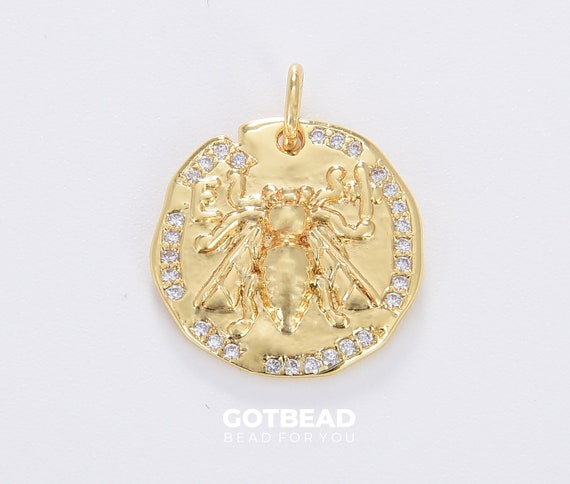 Bee Coin CZ Pave Gold Filled Charm 