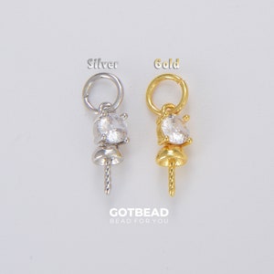 CZ Pendant Clasp Pearl Bail Eye Pins, 18K Gold Filled  CZ Micro Pave Bail with Pin,  Eye Pin Cap for Half Drilled Pearls, 11x4mm, CP1059
