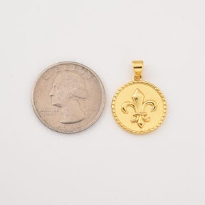 Fleur de Lis-bedel, fleur de lis-bedel, fleur de lis-hanger, 18 kt gouden fleur de lis-bedel voor ketting armbandvoorraad 21 x 18 mm, CP964
