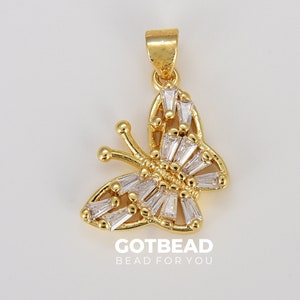 Dainty CZ Gold Filled Butterfly Micro Pave Butterfly Charm, Small Mariposa Pendant for Necklace Bracelet Earrings Jewelry Making, CP1233