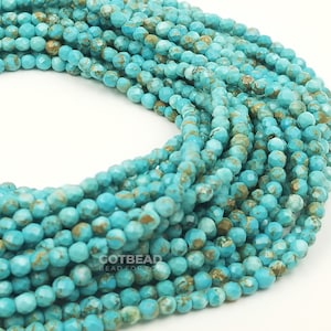 Faceted Turquoise 2mm and 3mm Natural Round Beads Real Genuine Natural Blue Green Turquoise Micro Faceted Cut PRP338