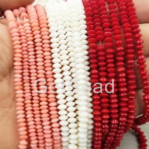 Red, White, Pink Bamboo Coral Smooth Rondelle Disc Gemstone Beads Full Stand 15.5&quot;, 5mm, GRN199-A817