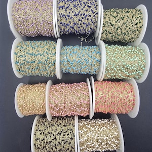 Enamel Ball Chain, Satellite Bead Cable Chain Pink Blue White Multi Color Wholesale Bulk Chain on Spool,  Gold Filled Link Cable Chain CH302