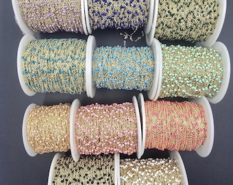 Enamel Ball Chain, Satellite Bead Cable Chain Pink Blue White Multi Color Wholesale Bulk Chain on Spool,  Gold Filled Link Cable Chain CH302