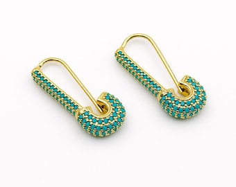 Gold Filled Turquoise Pave Safety Pin Clasp, Crystal Safety Pin Jewelry Finding, Decorative Clasp for Bracelet Necklace Making, CL376A