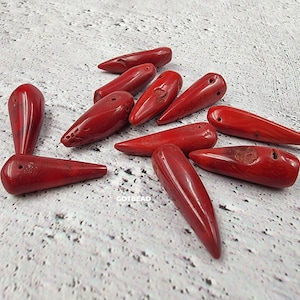 Red Bamboo Coral Red Coral Bead, Gorgeous Pointed Red Color Bead, High Quality Coral Gemstone Bead, Gifts for Her, 20x10mm COBD146