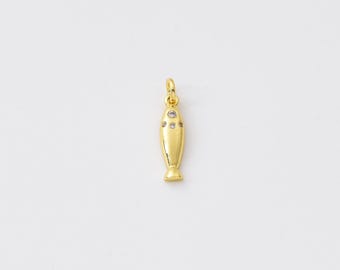 Gold Filled Fish Charm, CZ Fish Pendant, Pave Crystal Seafood Charm, Fish Pendant for Bracelet Necklace, Jewelry Making, CP2535
