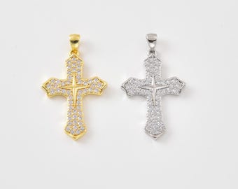 Gold Filled CZ Cross Charm, Pave Cross Pendant, Dainty Religious Cross Charm, Silver Cross Pendant, DIY Jewelry Supply, Gift for Her, CP2499