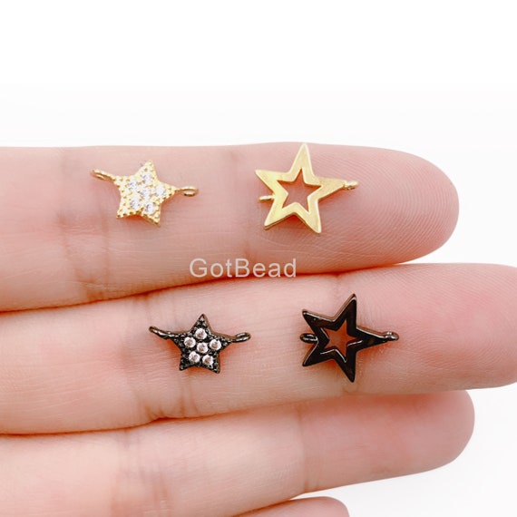 アクセサリー  ORDER SOLID STAR WITH PAVE CZ Gold Star Charm Connector, Micro Pave CZ Star Pendant, Cubic